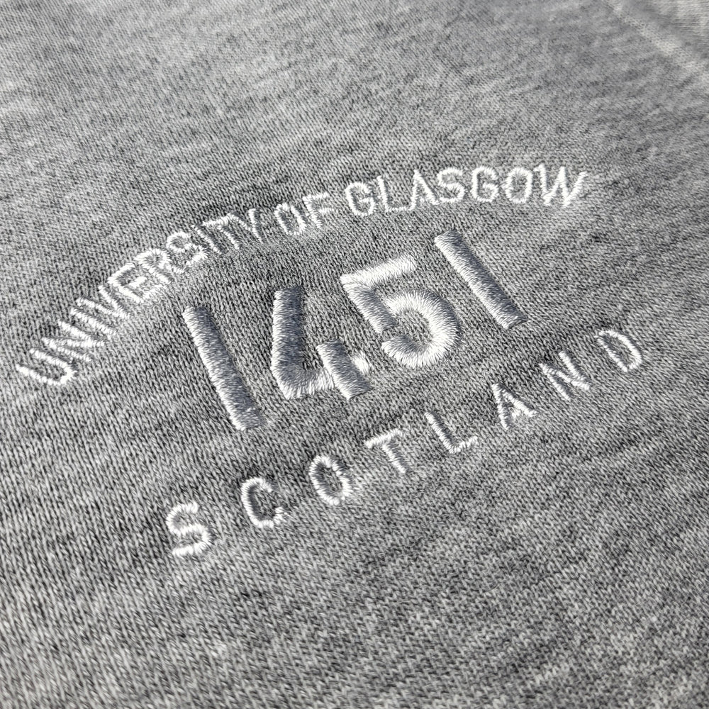 Quarter Zip 1451 Grey - Close up of embroidery 