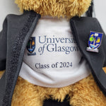 University of Glasgow Graduation Bear  - Close up of t-shirt, reading "Class of 2024", under UofG logo. 