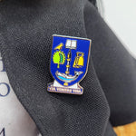University of Glasgow Graduation Bear - Close up of Lapel Pin. Pin reads - Via Veritas Vita. 