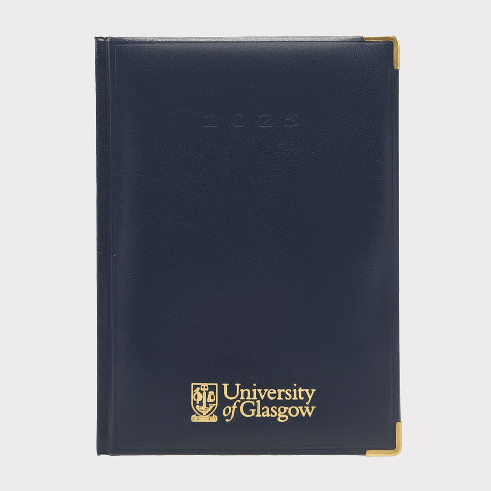 Navy blue diary with 'University of Glasgow' logo on a white background