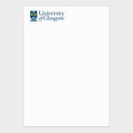 UofG  A5 notepad. The top left of the page is headed with the University of Glasgow crest in full colour 