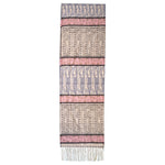 Patterned scarf with pink and blue design on a white background
