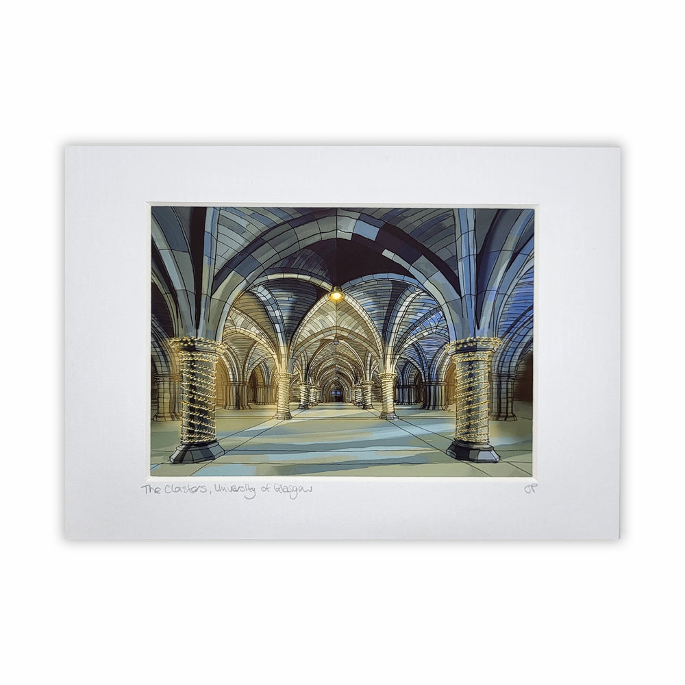 Cloisters by Night A6 Mounted Print