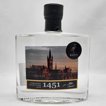 Bottle of Foraged Scottish Gin 1451 with a label featuring a cityscape and 'BADVO' branding.