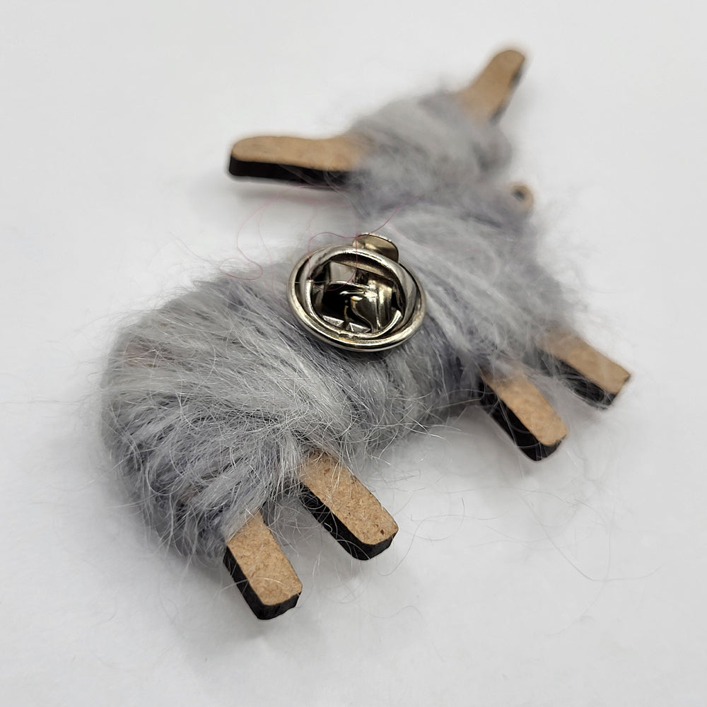 Hairy Coo Brooch - Grey pin detail