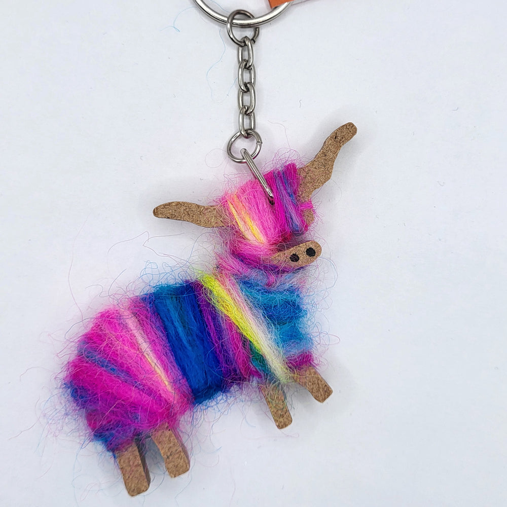 Hairy Coo Keyring - Pink-Blue
