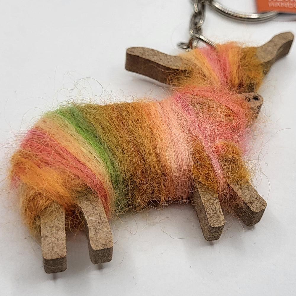 Hairy Coo Keyring - Orange-Pink