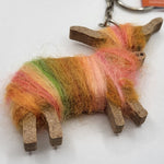 Hairy Coo Keyring - Orange-Pink