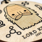 Lord Kelvin Absolute Hero decoration (detail). Image shows a close-up of the illustration of Lord Kelvin printed on the front of the decoration.