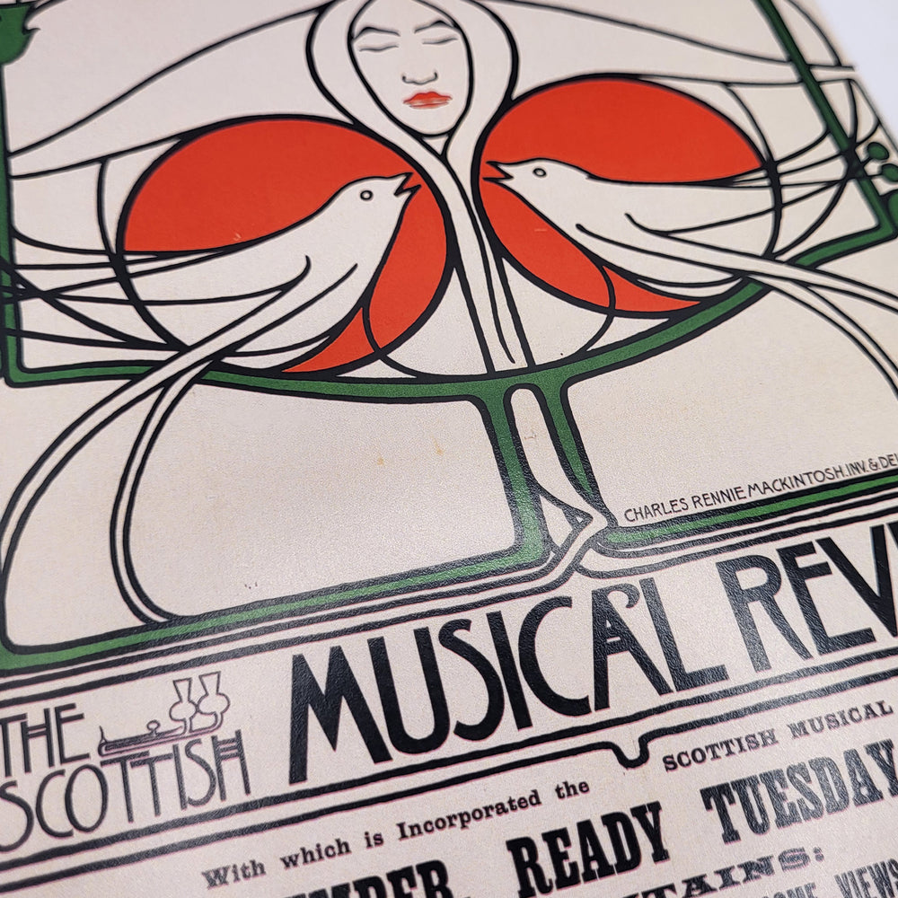 Art Nouveau-style poster with birds and text, featuring the Scottish Musical Review.
