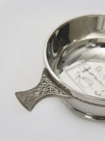 University of Glasgow 5 Inch Pewter Quaich - handle detail