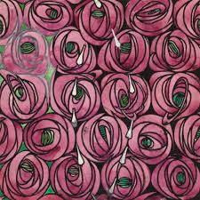 Image showing the rose and teardrop design by Charles Rennie Mackintosh. Recycled leather keyring featuring a rose and teardrop design by Charles Rennie Mackintosh. The design features a pattern of pink roses with green accents and white teardrops. 