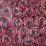 Image showing the rose and teardrop design by Charles Rennie Mackintosh. Recycled leather keyring featuring a rose and teardrop design by Charles Rennie Mackintosh. The design features a pattern of pink roses with green accents and white teardrops. 