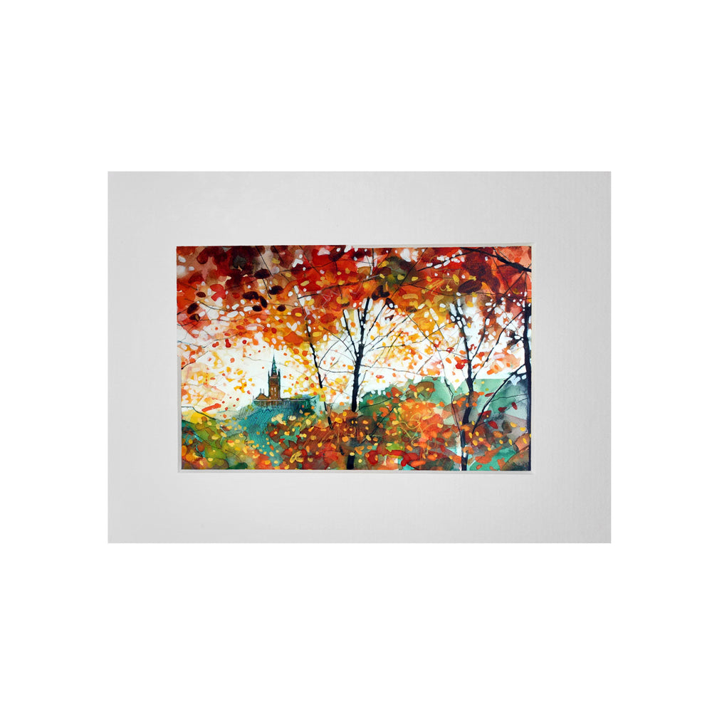 Sunset - Kelvingrove Autumn - Bryan Evans A5 Mounted Print