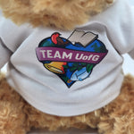 Teddy bear wearing a shirt with 'TEAM UofG' logo
