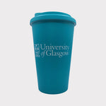 Teal tumbler with 'University of Glasgow' logo on a white background