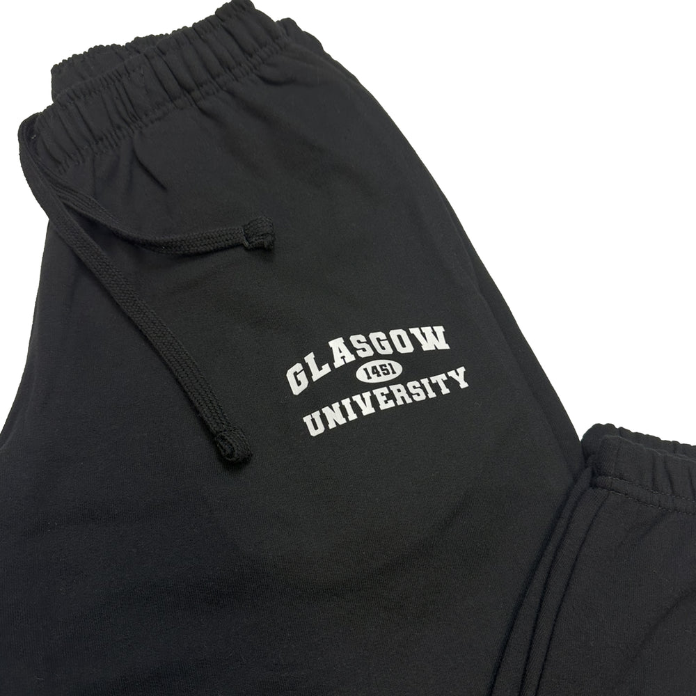 University of Glasgow Black Joggers  Print detail
