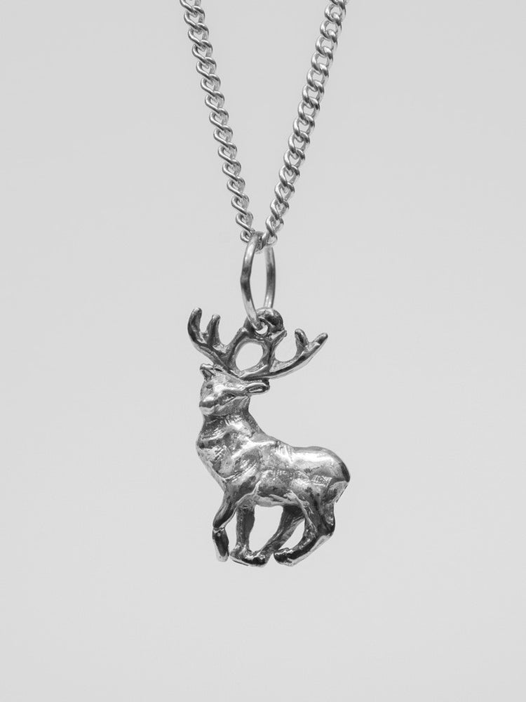 MENDEL Men's Stag Deer Head Pendant Necklace - Turquoise Stone, Stainless Steel Chain