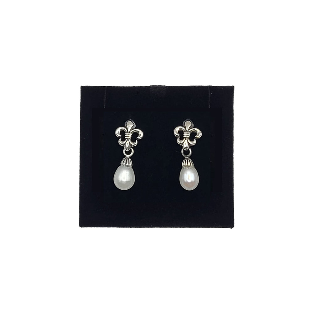 Fleur-de-Lis Silver Earrings Pearl
