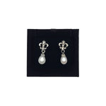 Fleur-de-Lis Silver and Pearl Drop Earrings