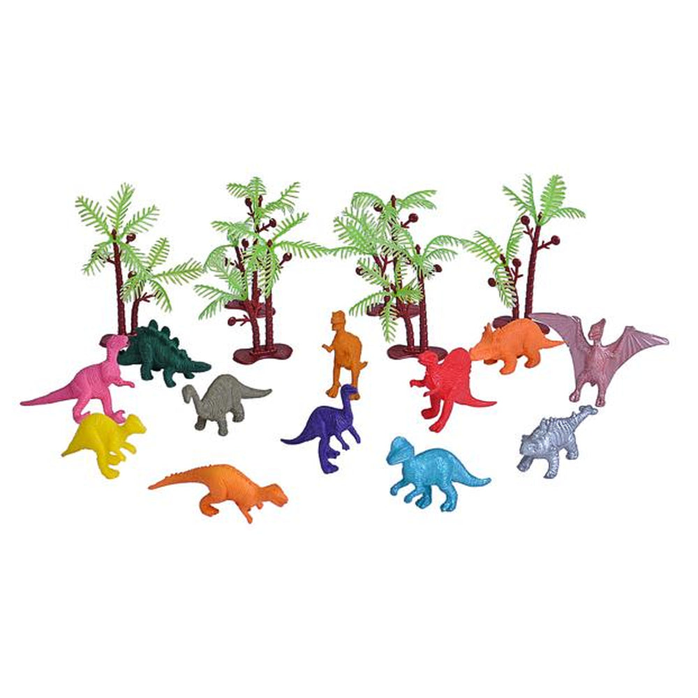 Selection of miniature dinosaur and tree figurines
