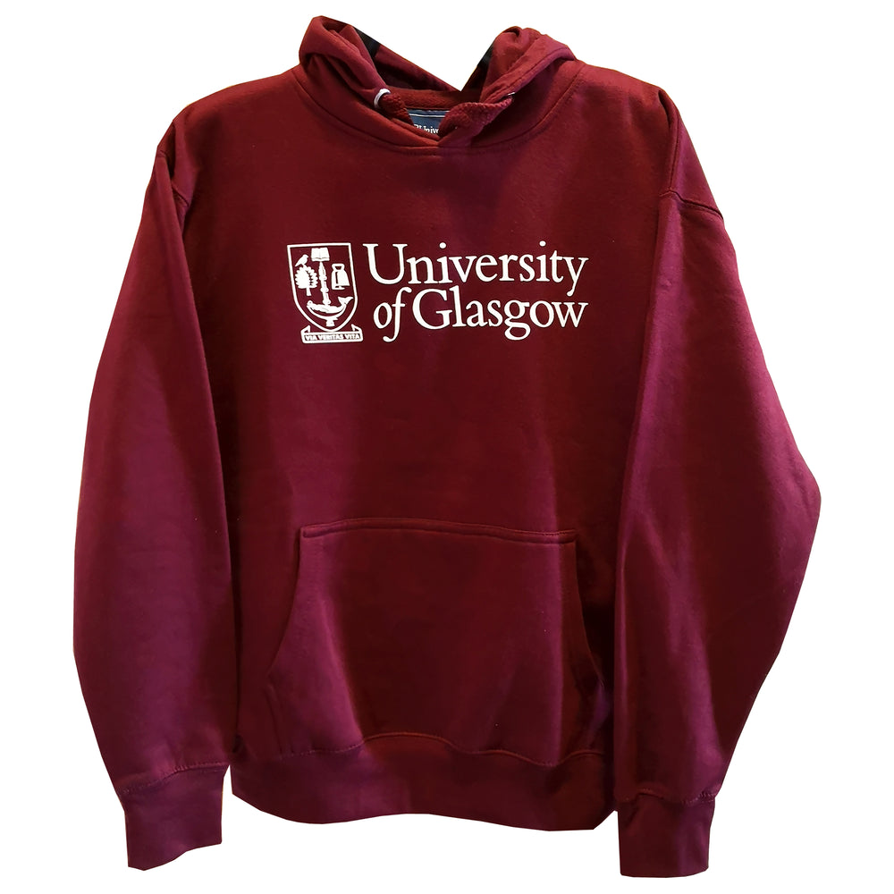 Organic Classic Maroon Hoodie with University of Glasgow crest printed in white